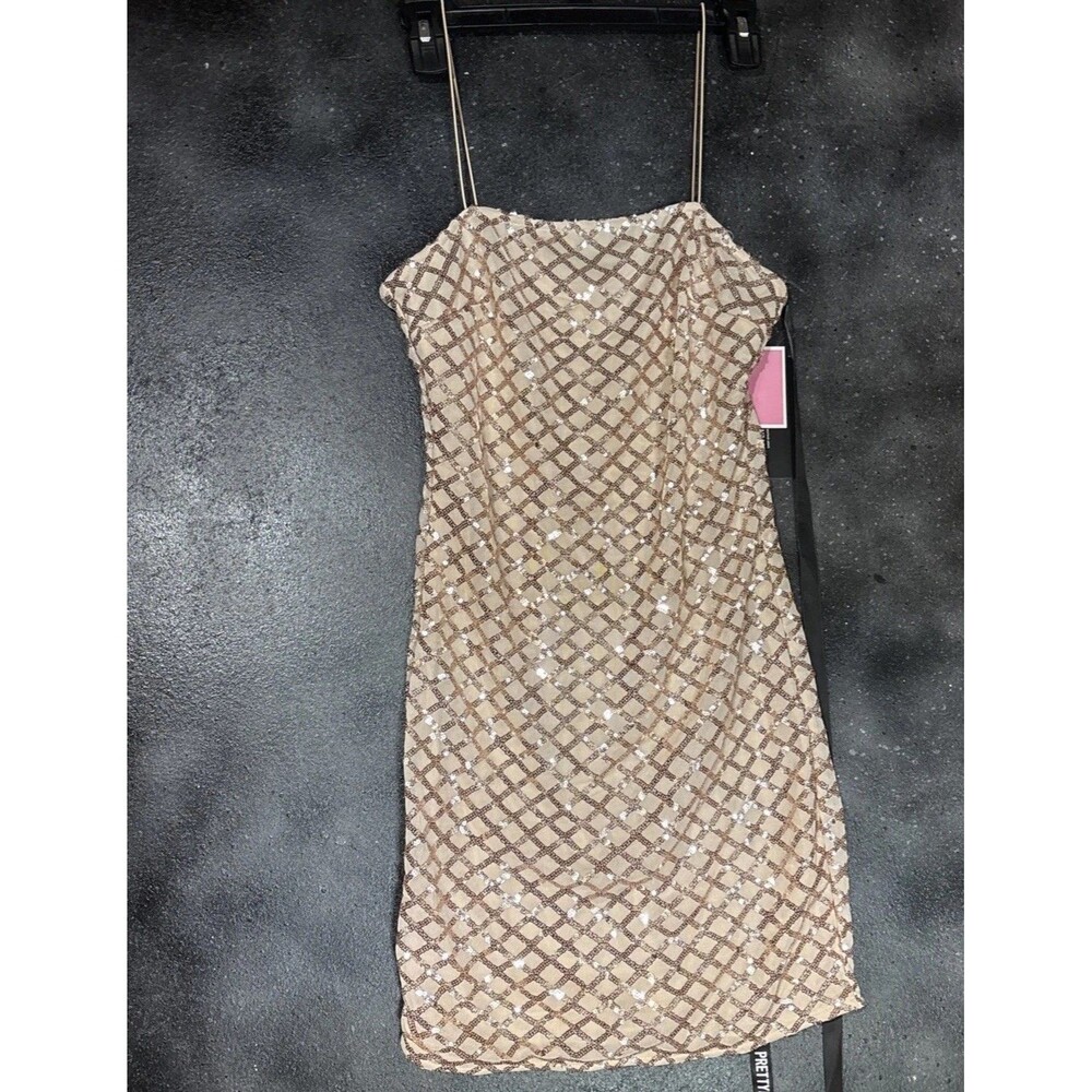 Pretty Little Thing Rose Gold Strappy Sequin Dress Bodycon StraightSz  10 NWT